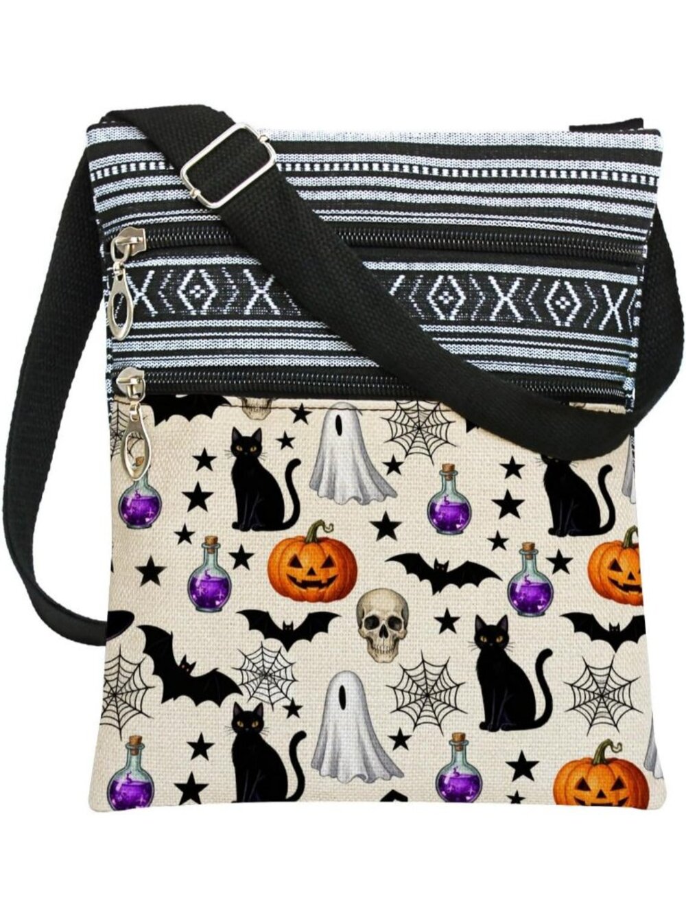 Women's Black Halloween Pumpkin Bat Goth Skull Witch Crossbody Shoulder Bag